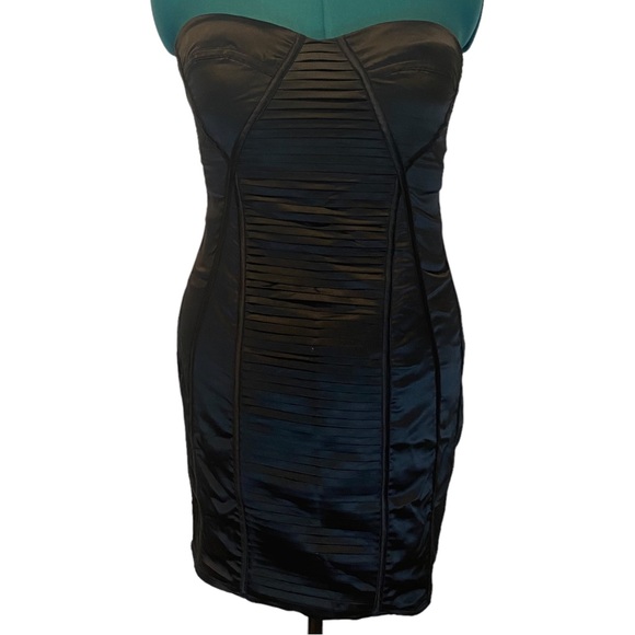 BUFFALO Mini Strapless Sexy Satin Black Mini Dress. Size Large - Picture 1 of 16